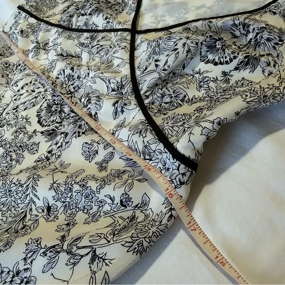 LOFT 90s Silk Babydoll Floral MIDI Dress Sz 6 Black White Blue Flowy Fairy Y2K - Picture 11 of 12